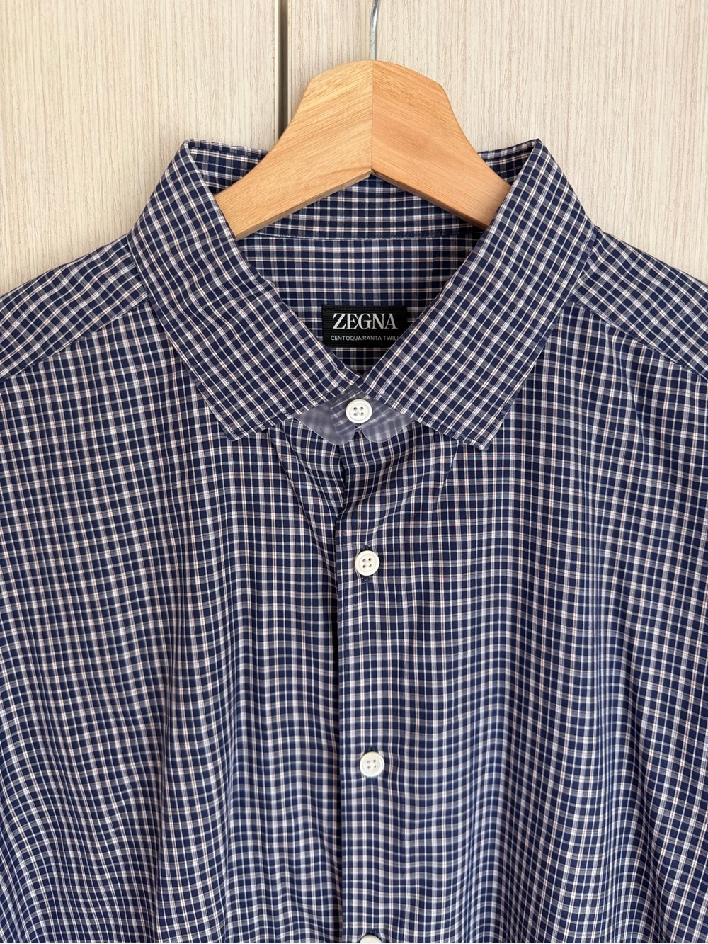 Zegna Centoqua Ranta Twill Men’s Navy Check Button-Down Shirt